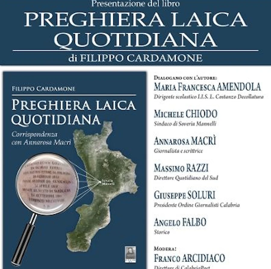 A Soveria Mannelli il 5 novembre la presentazione di “Preghiera Laica Quotidiana”, libro di Filippo Cardamone