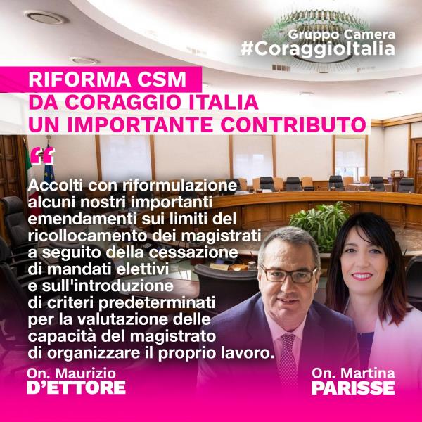 Ricollocamento dei magistrati, 'Coraggio Italia': "Ok ai nostri emendamenti" images Ricollocamento dei magistrati, 'Coraggio Italia': "Ok ai nostri emendamenti"
