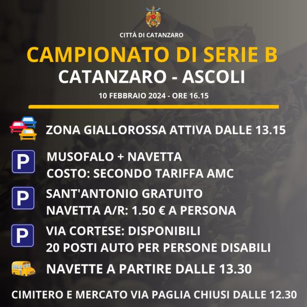 images Zona giallorossa&nbsp;per Catanzaro - Ascoli: info su viabilità, parcheggi, chiusura mercato e cimitero