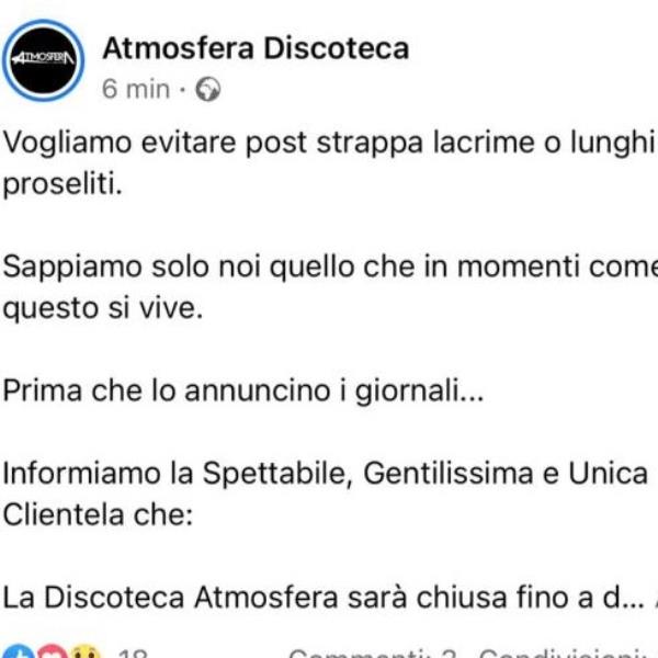 Sparatoria in discoteca: chiusa per venti giorni l'Atmosfera images Sparatoria in discoteca: chiusa per venti giorni l'Atmosfera