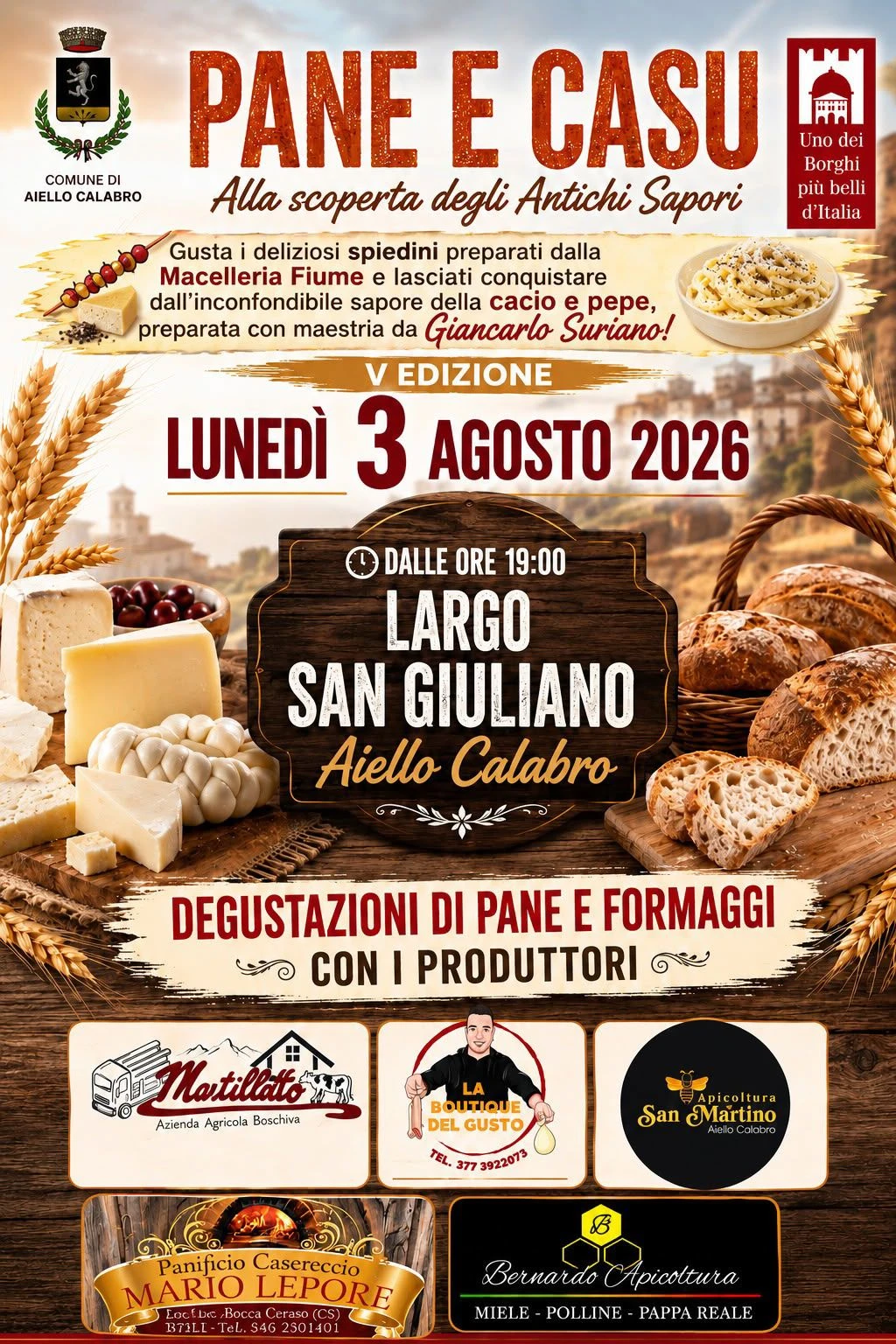 Ad Aiello Calabro torna "Pane e Casu": tradizione, sapori autentici e grande musica per la V edizione