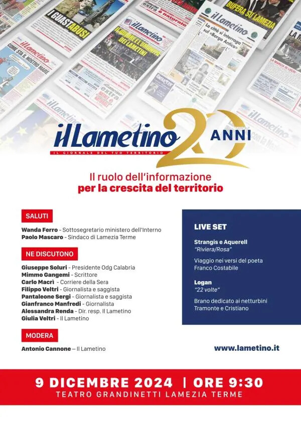 images “Il Lametino” celebra 20 anni, edizione speciale in edicola e al Grandinetti i festeggiamenti