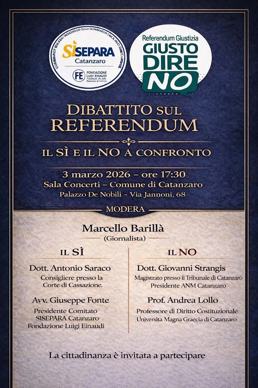 Referendum giustizia, il 3 marzo a Catanzaro confronto tra il sì e il no