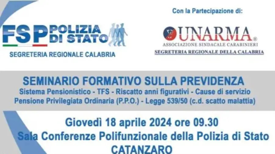 Previdenza delle Forze di Polizia, a Catanzaro seminario formativo della Fsp images Previdenza delle Forze di Polizia, a Catanzaro seminario formativo della Fsp
