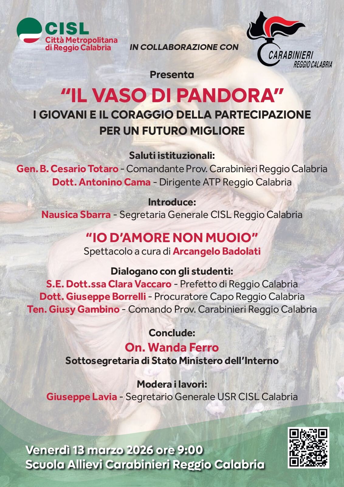 images Cisl e Arma dei Carabinieri insieme per i giovani: a Reggio Calabria l’iniziativa “Il vaso di Pandora”