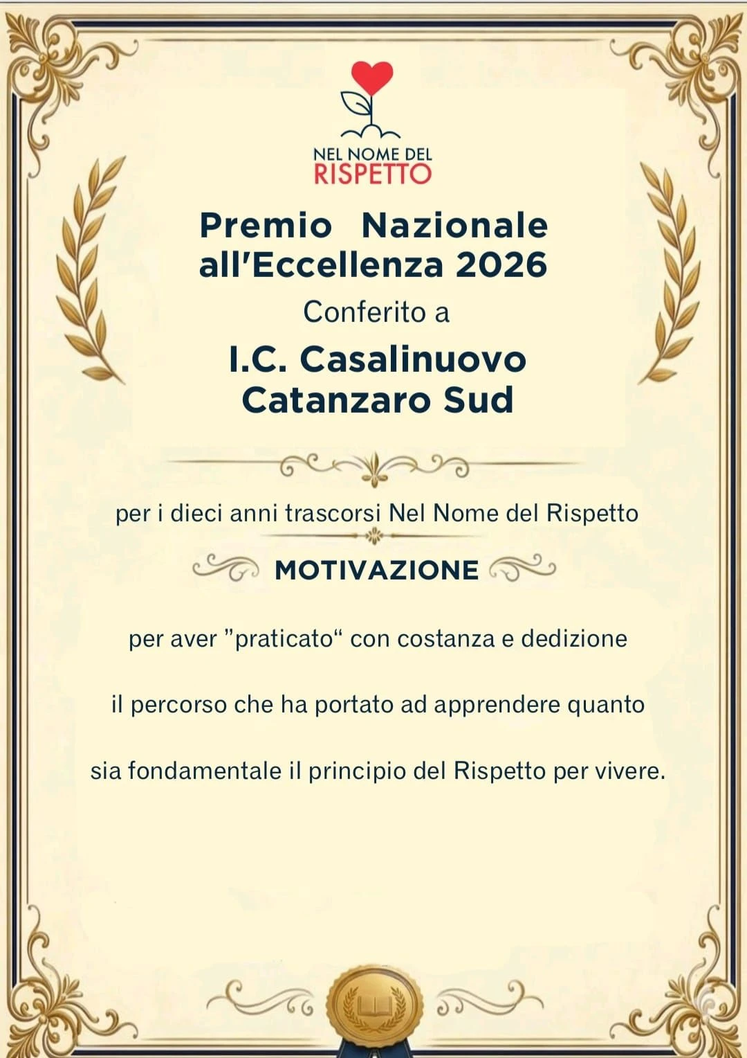 Dieci anni nel segno del rispetto: l'Istituto 'Casalinuovo' di Catanzaro premiato al Concorso nazionale 