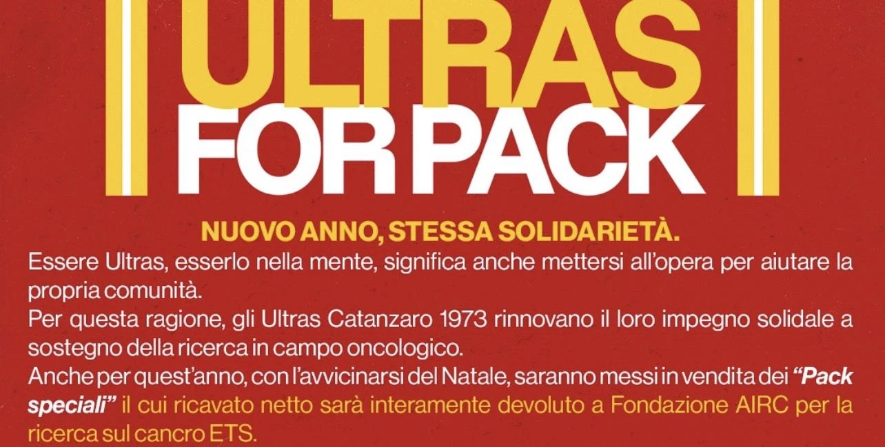 Ultras Catanzaro, Natale di solidarietà: tornano i “Pack speciali” a sostegno della ricerca oncologica