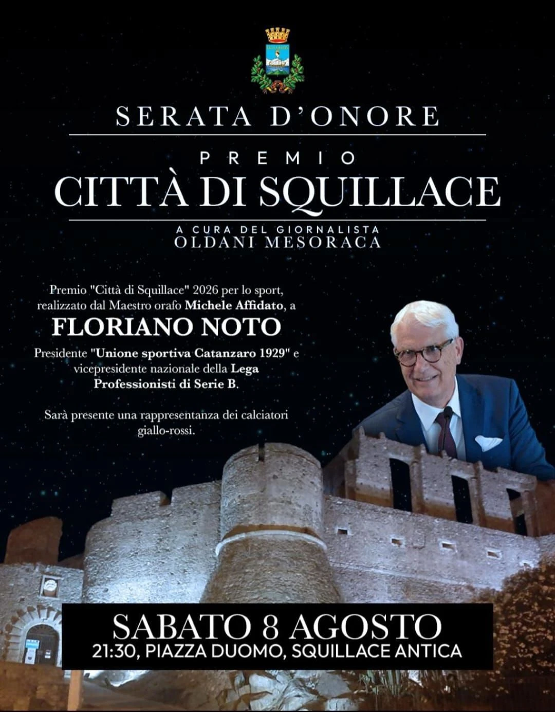 Squillace, il Premio “Città di Squillace” 2026 a Floriano Noto