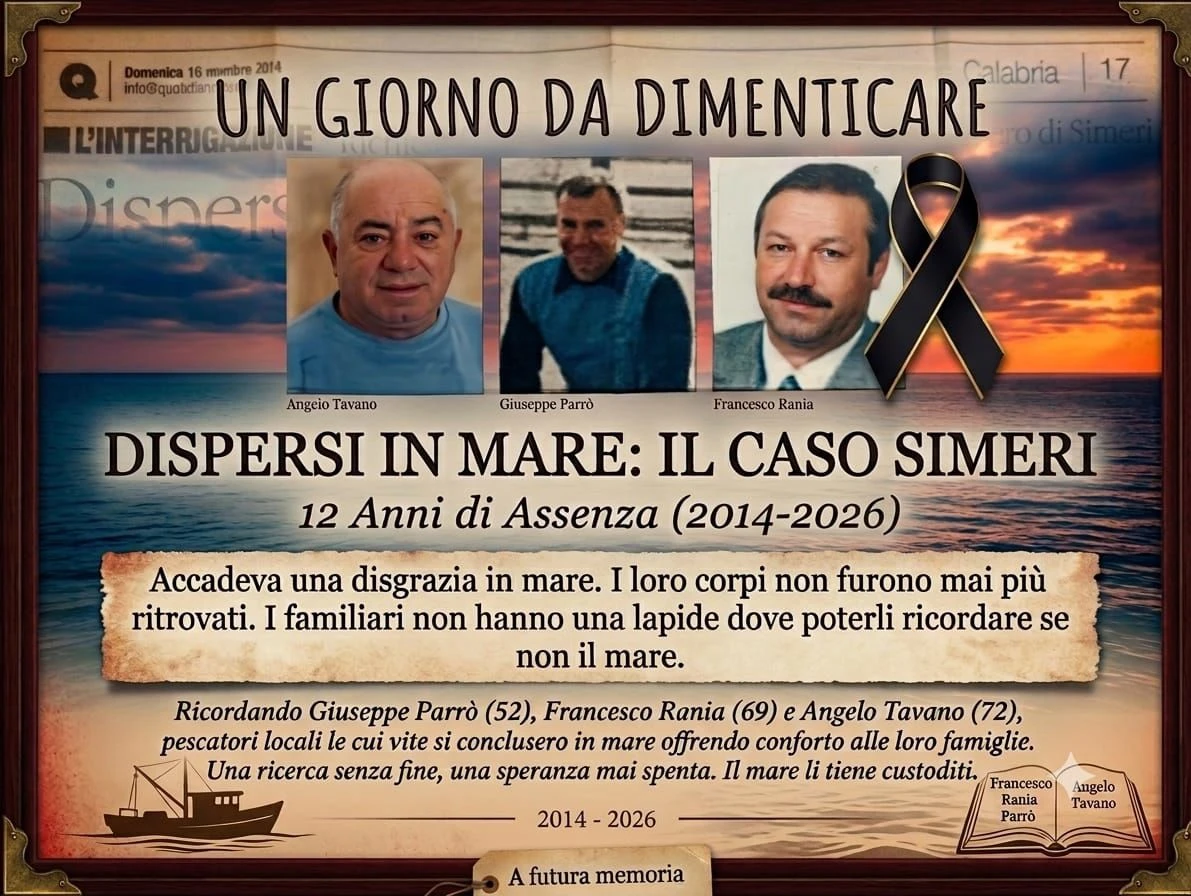 Dodici anni senza&nbsp;risposte: il mistero&nbsp;dei tre pescatori&nbsp;scomparsi nel Golfo&nbsp;di Squillace 