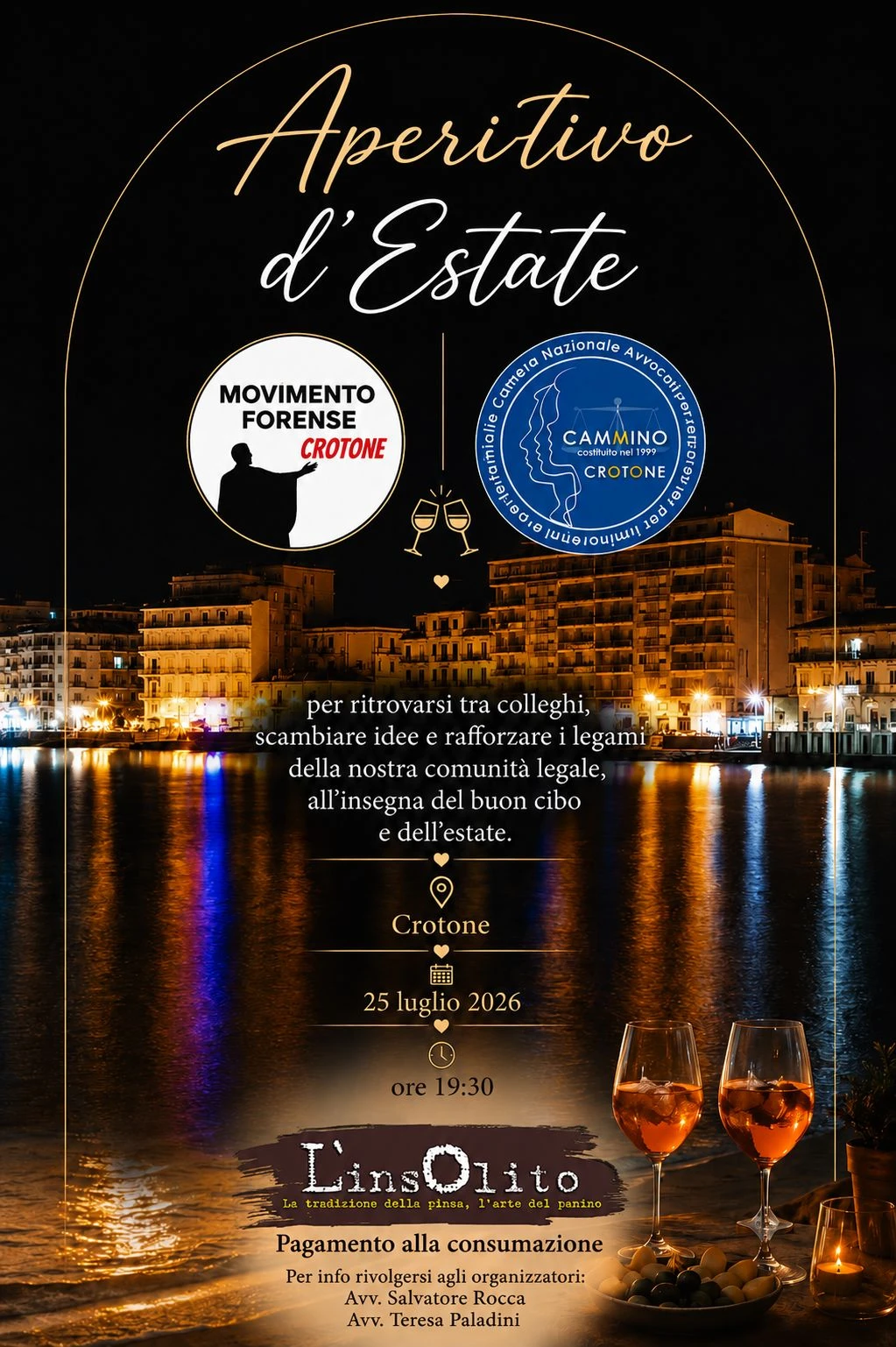 L'avvocatura crotonese si riunisce per "l'Aperitivo d'estate" tra politica forense, tutela dei diritti e coesione 