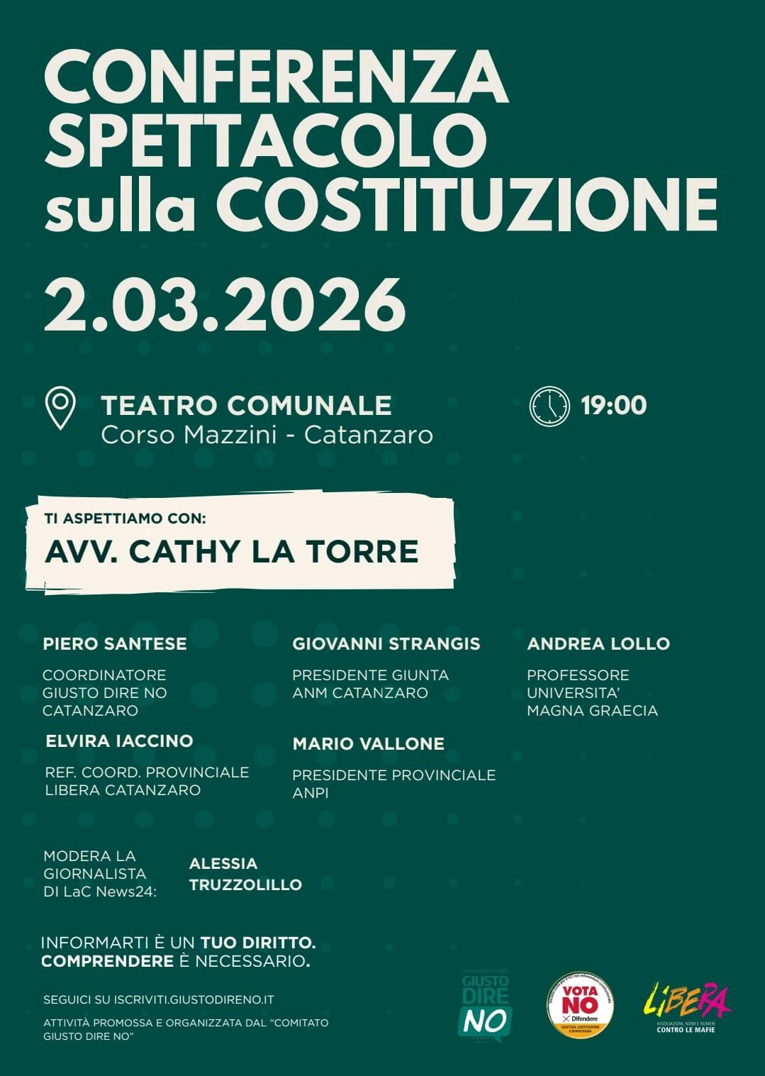 Catanzaro, al Comunale una conferenza-spettacolo sulla Costituzione 