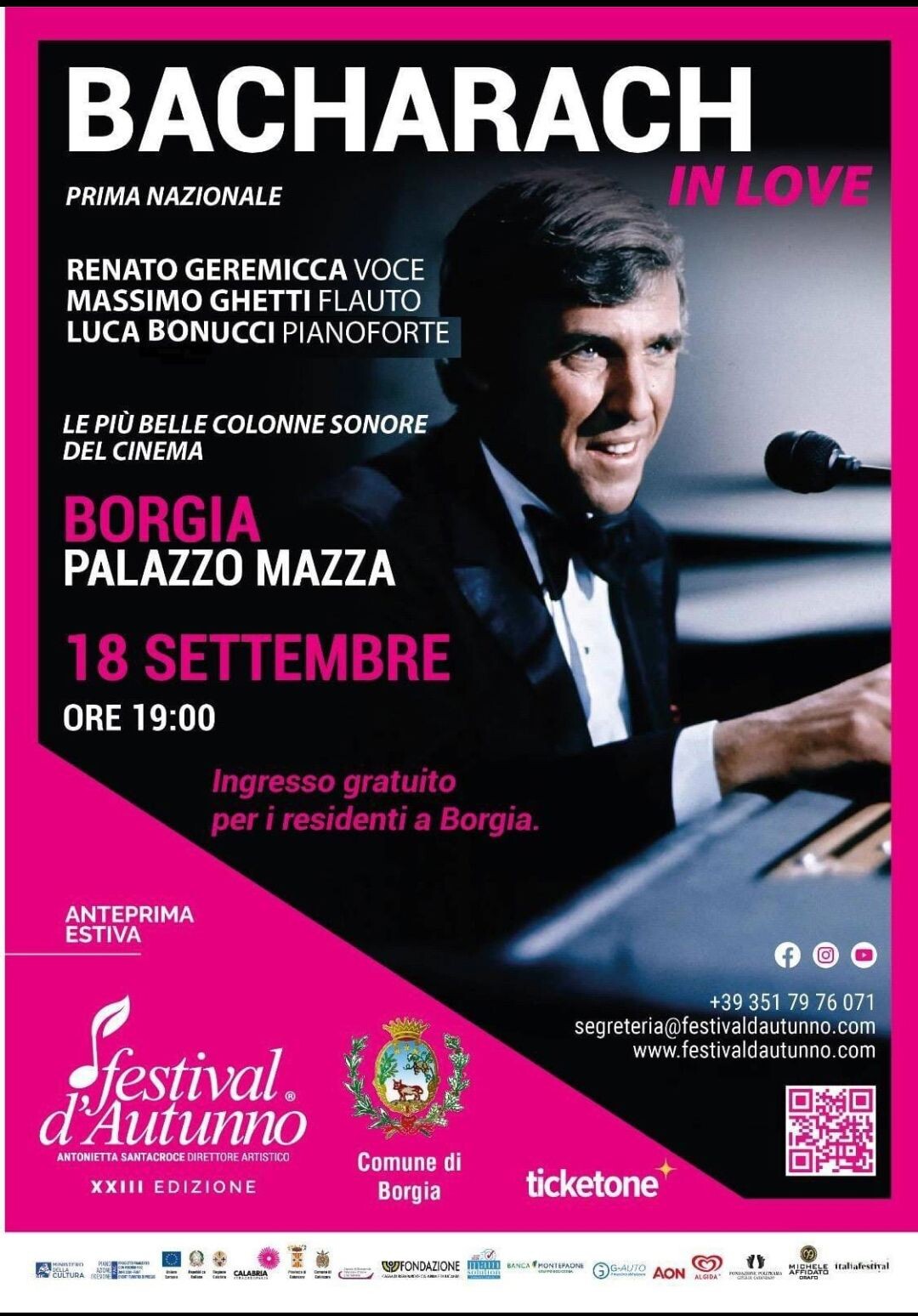 images Festival d’Autunno: a Borgia la Prima Nazionale di “Bacharach in Love”, tributo al grande compositore americano