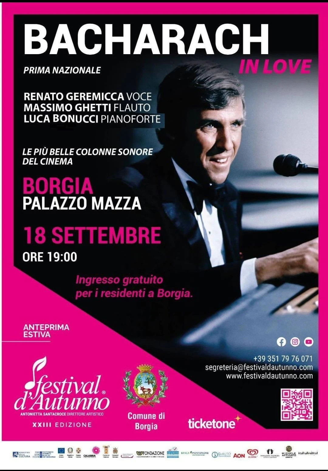 Festival d’Autunno: a Borgia la Prima Nazionale di “Bacharach in Love”, tributo al grande compositore americano