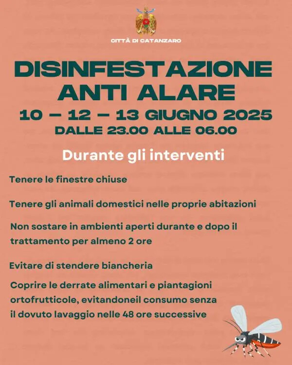 images Catanzaro, questa notte gli interventi di disinfestazione anti-alare: calendario e raccomandazioni 