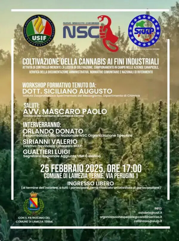 A Lamezia Terme un workshop sulla coltivazione della cannabis ai fini industriali images A Lamezia Terme un workshop sulla coltivazione della cannabis ai fini industriali