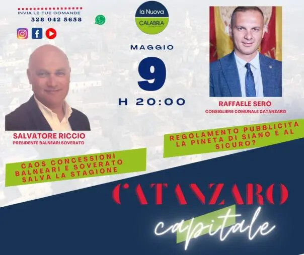 Catanzaro Capitale: caos balneari e caso Soverato, regolamento pubblicità e pineta di Siano (DIRETTA ALLE 20) images Catanzaro Capitale: caos balneari e caso Soverato, regolamento pubblicità e pineta di Siano (DIRETTA ALLE 20)