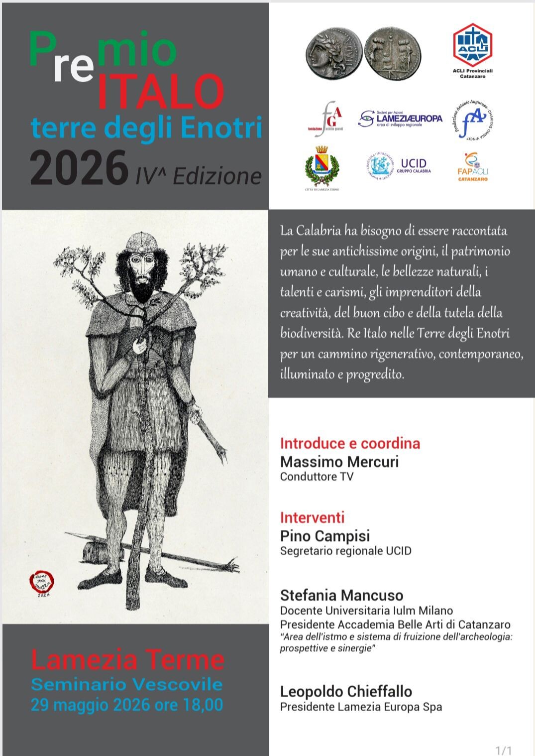 images Lamezia, tutto pronto per la IV edizione del Premio &nbsp;“Re Italo, Terre &nbsp;degli Enotri”: ecco i premiati