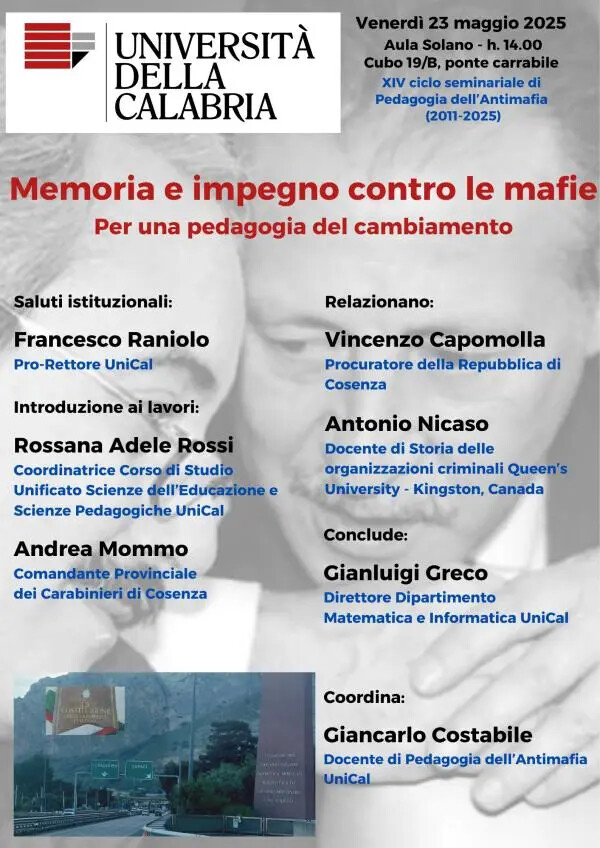 images Unical, nel giorno di Capaci giornata di studio antimafia con il Procuratore Capomolla e il professore Nicaso
