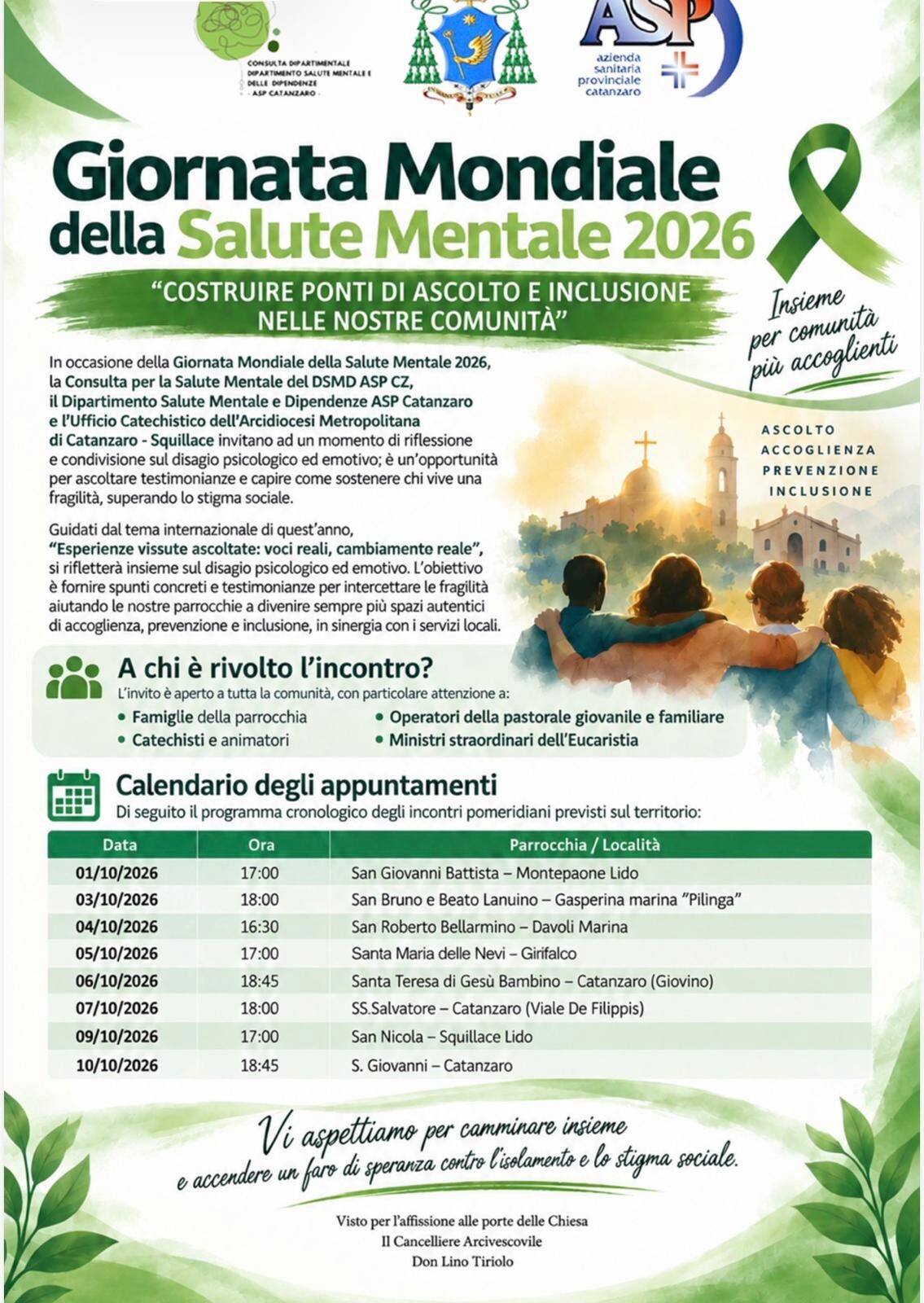 Salute mentale, Asp e Arcidiocesi Catanzaro-Squillace insieme per costruire "ponti di ascolto e inclusione nelle parrocchie" images Salute mentale, Asp e Arcidiocesi Catanzaro-Squillace insieme per costruire "ponti di ascolto e inclusione nelle parrocchie"