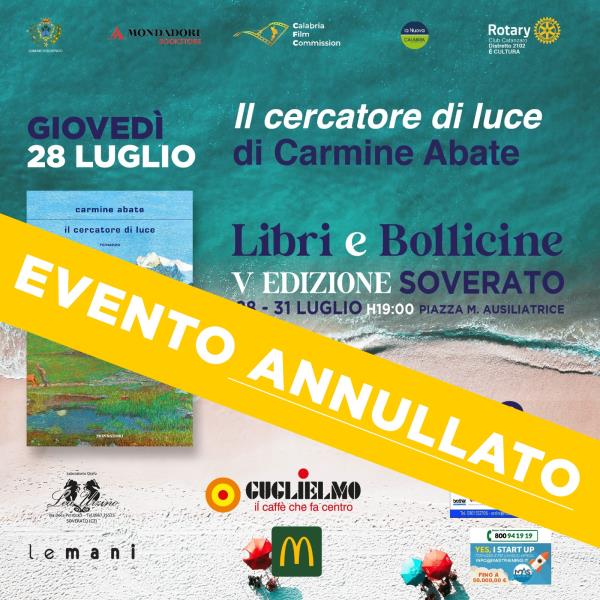 "Libri&bollicine" a Soverato: annullato l'incontro con lo scrittore Carmine Abate images "Libri&bollicine" a Soverato: annullato l'incontro con lo scrittore Carmine Abate