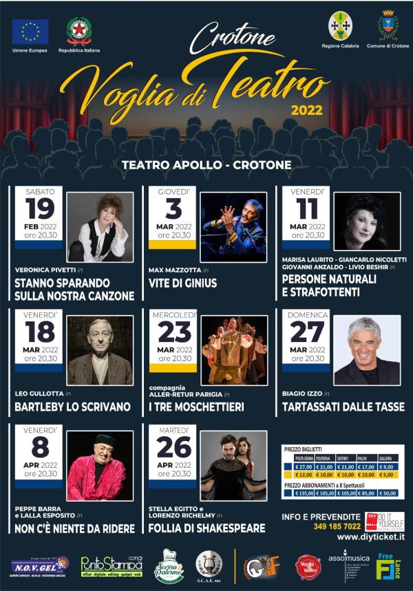 Rassegna “Crotone…voglia di teatro 2022”: debutto il 19 febbraio con la  black story “Stanno sparando sulla nostra canzone” images Rassegna “Crotone…voglia di teatro 2022”: debutto il 19 febbraio con la  black story “Stanno sparando sulla nostra canzone”
