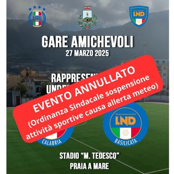 images Allerta meteo: rinviata la firma del Protocollo tra il Comune di Praia a Mare e la LND Calabria  