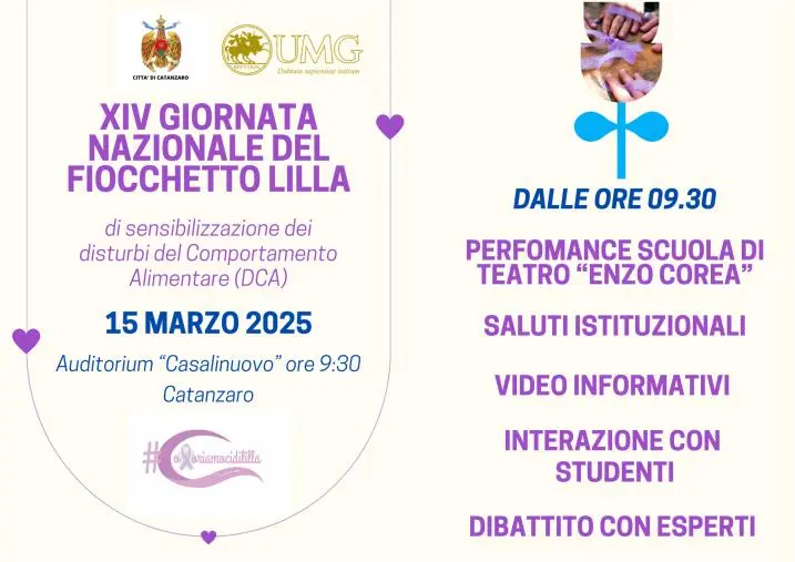 Catanzaro si illumina per la XIV Giornata Nazionale del Fiocchetto Lilla" images Catanzaro si illumina per la XIV Giornata Nazionale del Fiocchetto Lilla"
