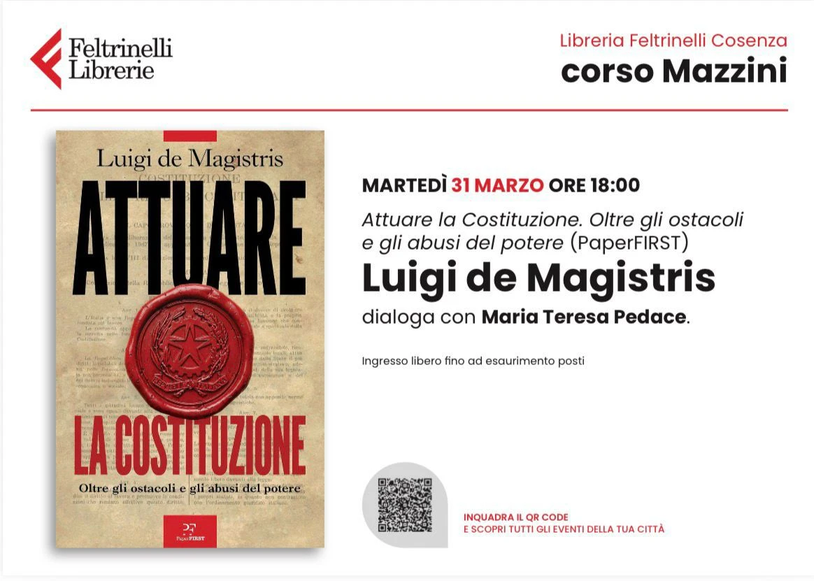 Luigi de Magistris presenta alla Feltrinelli di Cosenza 'Attuare la Costituzione'