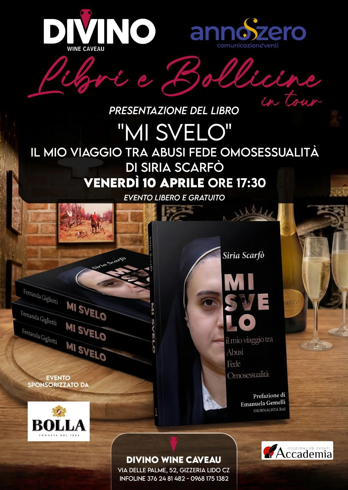 Libri & Bollicine in Tour a Gizzeria con "Mi svelo": il viaggio tra abusi, fede e omosessualità di Siria Scarfò