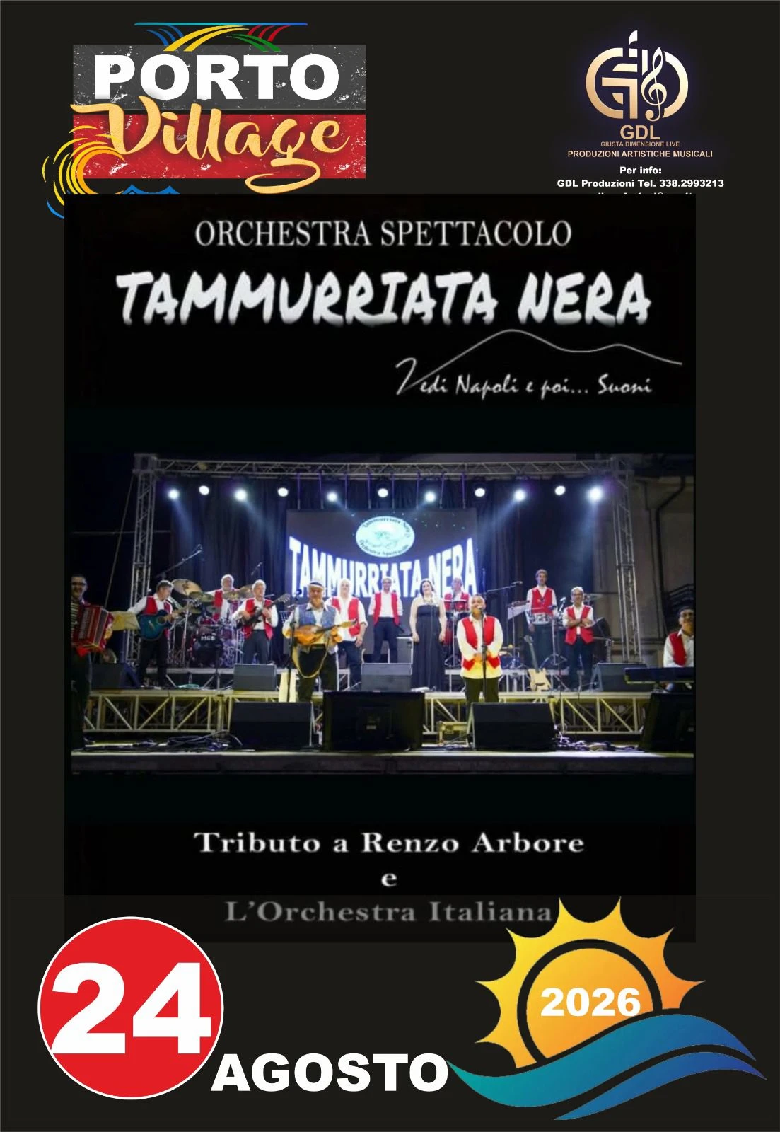 "Porto village" a Catanzaro, stasera omaggio a Renzo Arbore con l'orchestra spettacolo "Tammuriata nera"  