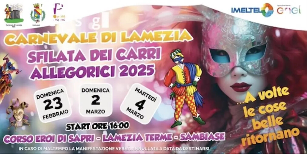 Torna il grande Carnevale di Lamezia con la sfilata dei carri allegorici
images Torna il grande Carnevale di Lamezia con la sfilata dei carri allegorici