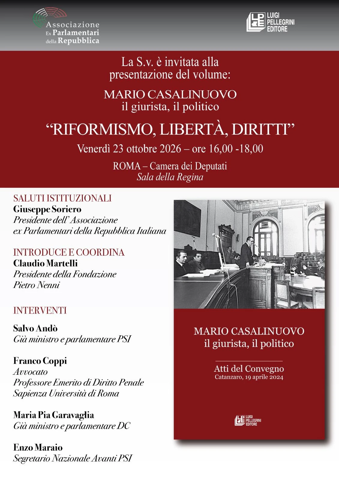 L'Associazione ex Parlamentari della Repubblica presenta “Mario Casalinuovo, il giurista, il politico"