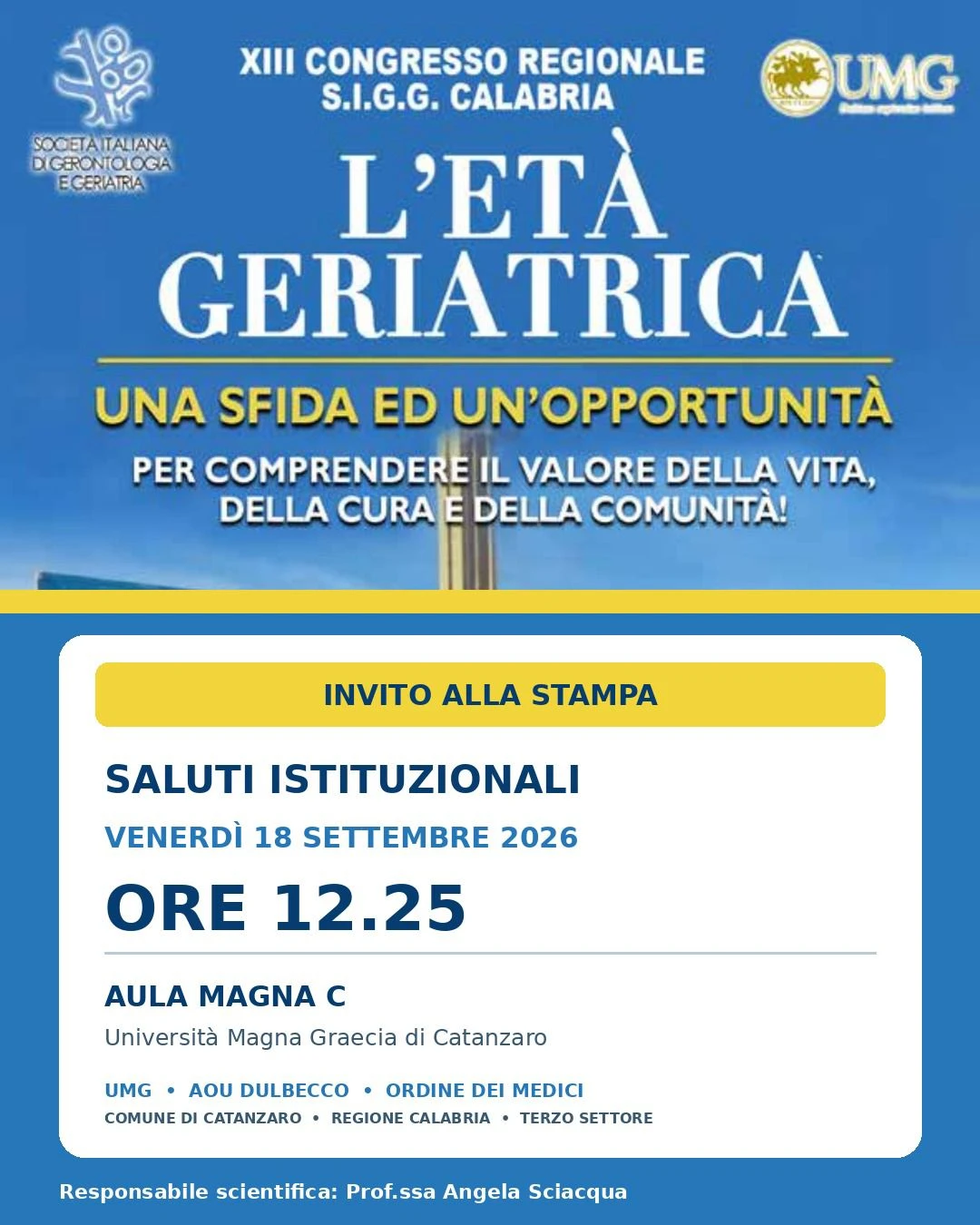 L'UMG ospita il XIII Congresso regionale della Società Italiana di Gerontologia e Geriatria 