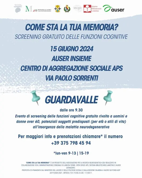 images A Guardavalle appuntamento con il progetto “Come sta la tua memoria? Prevenzione e Screening” 