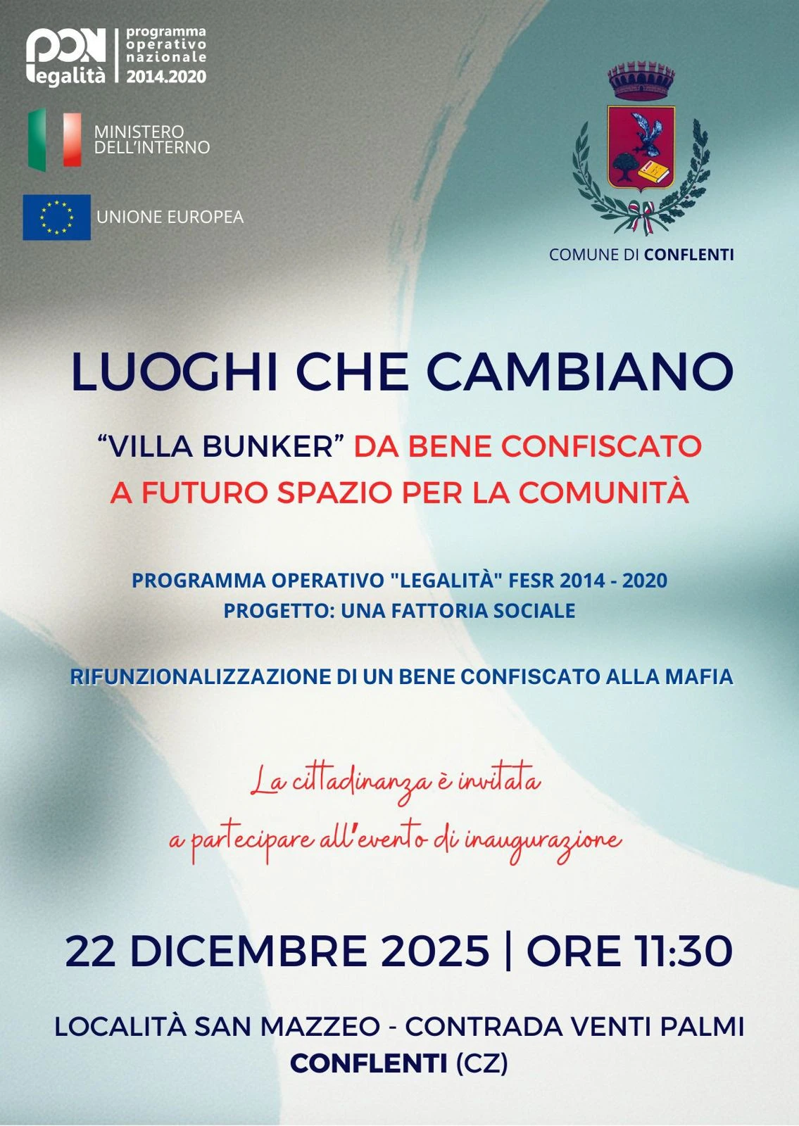 Il progetto “Una Fattoria Sociale”: obiettivi, contenuti e impatto sul territorio. Lunedì 22 dicembre la consegna di “Villa Bunker” a Conflenti