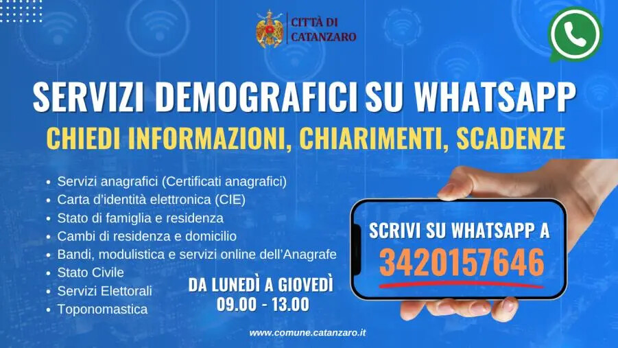 images Il Comune di Catanzaro lancia il servizio WhatsApp per i servizi demografici, Iemma: “Più vicini ai cittadini”