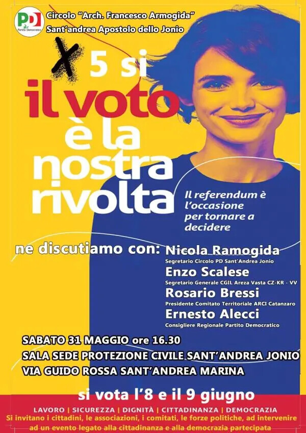 images Referendum, il Circolo PD di Sant'Andrea: "Il voto è la nostra rivolta"