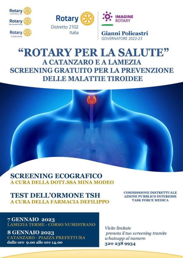 “Rotary per la salute”, eventi a Lamezia e Catanzaro: screening gratuito per prevenzione malattie tiroidee images “Rotary per la salute”, eventi a Lamezia e Catanzaro: screening gratuito per prevenzione malattie tiroidee