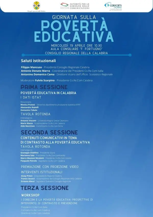 Reggio Calabria, mercoledì prossimo la giornata della Povertà educativa organizzata dal Corecom images Reggio Calabria, mercoledì prossimo la giornata della Povertà educativa organizzata dal Corecom