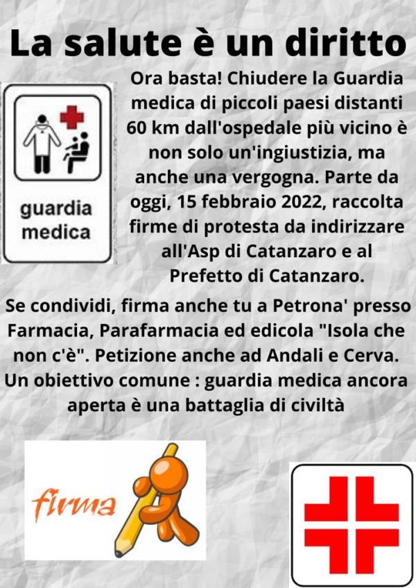 images Tre comuni del Catanzarese da due mesi senza Guardia medica, raccolta firme contro l'Asp