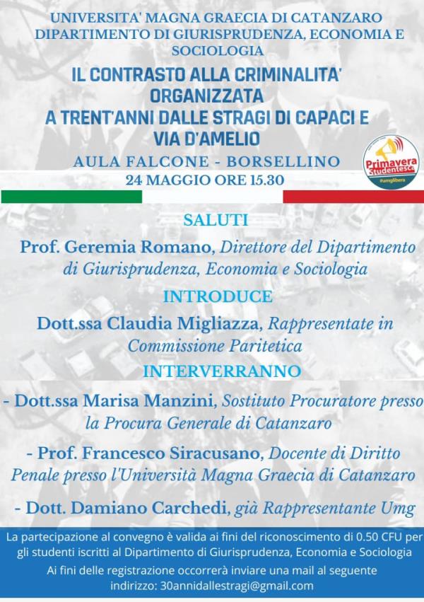 images Trentennale della strage di Capaci e via d’Amelio, martedì la commemorazione all’Umg