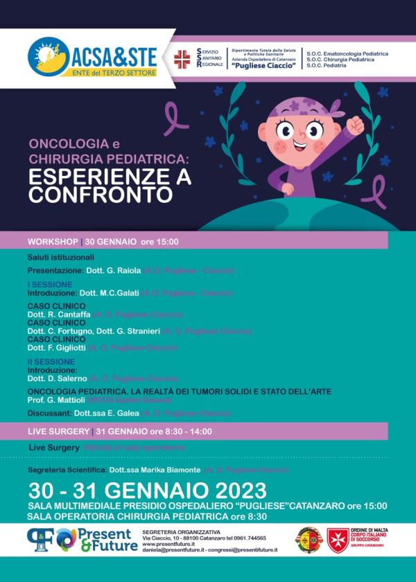 Oncologia e chirurgia pediatrica: esperienze a confronto, domani il workshop al Pugliese images Oncologia e chirurgia pediatrica: esperienze a confronto, domani il workshop al Pugliese