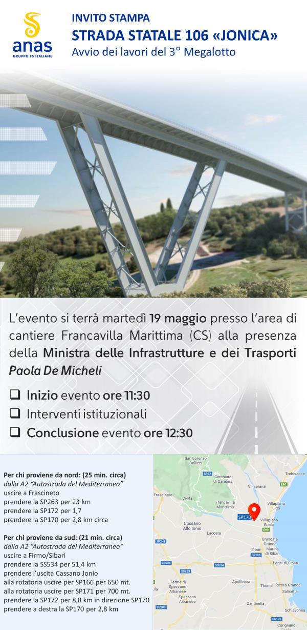 images Martedì 19 maggio al cantiere di Francavilla Marittima l'inaugurazione dei lavori del 3° Megalotto della strada statale 106 Jonica 