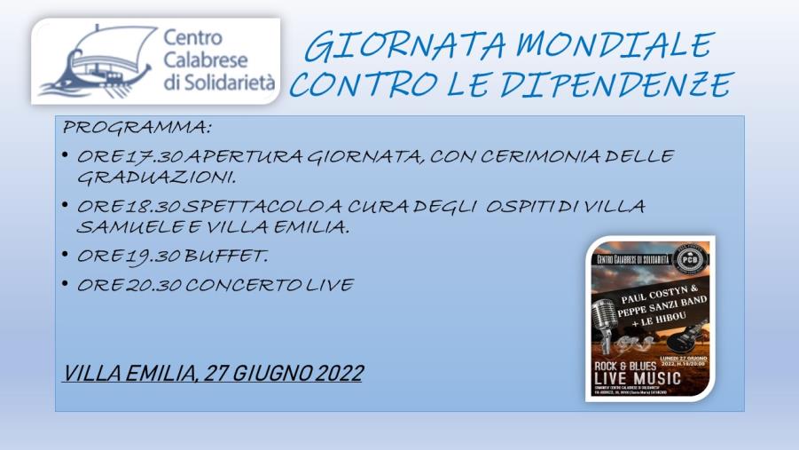 images Il Centro Calabrese di solidarietà celebra la Giornata mondiale contro le dipendenze 
