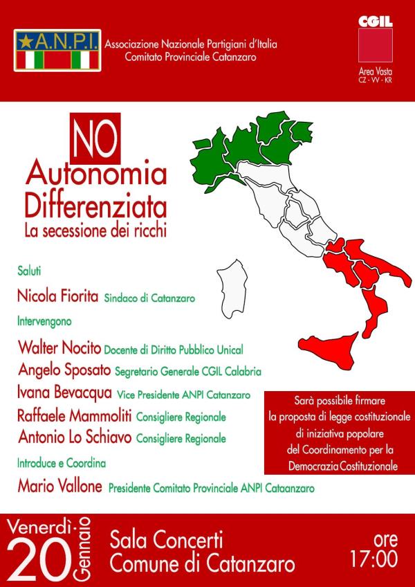 Catanzaro, "No ad ogni forma di Autonomia Differenziata": l'incontro promosso da Anpi images Catanzaro, "No ad ogni forma di Autonomia Differenziata": l'incontro promosso da Anpi