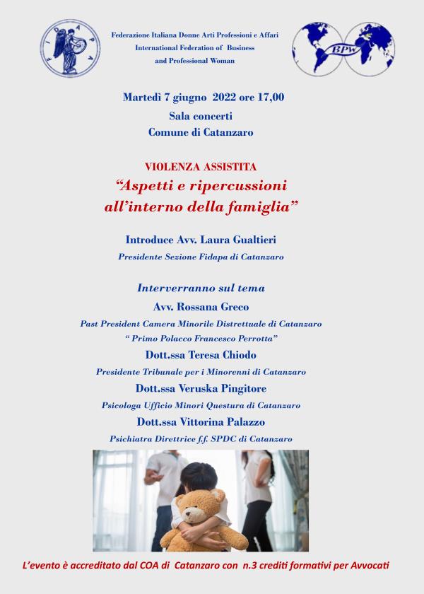 images “Violenza assistita, aspetti e ripercussioni all’interno della famiglia”: appuntamento il 7 giugno con la Fidapa di Catanzaro