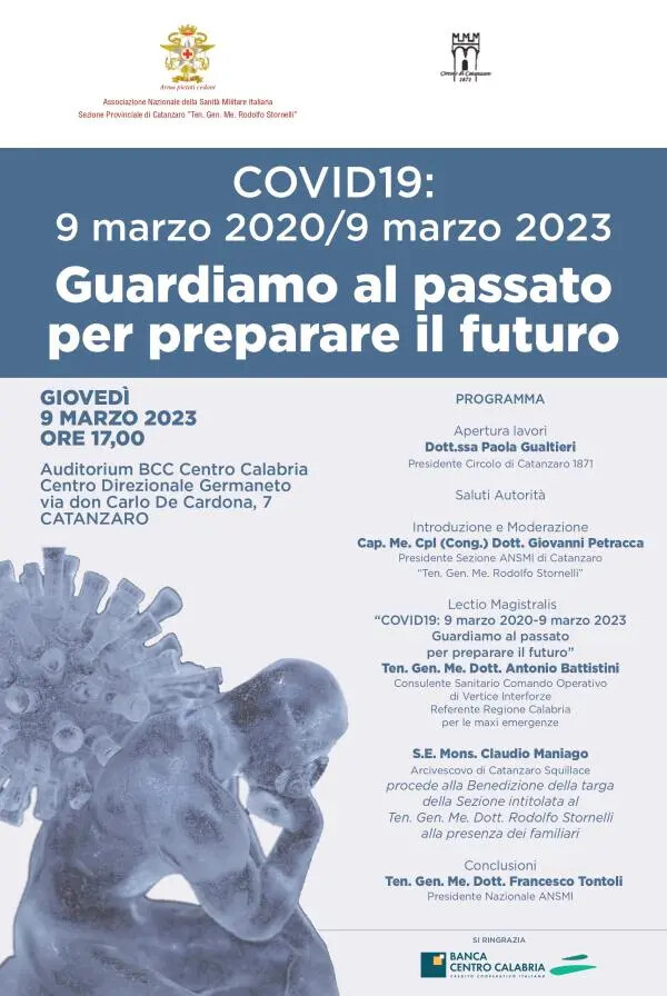 Covid, "9 marzo 2020/2023. Guardiamo al passato per preparare il futuro": giovedì convegno dell'Ansmi images Covid, "9 marzo 2020/2023. Guardiamo al passato per preparare il futuro": giovedì convegno dell'Ansmi