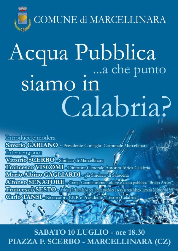 images “Acqua pubblica…a che punto siamo in Calabria?”, sabato 10 luglio l'iniziativa del Comune di Marcellinara 