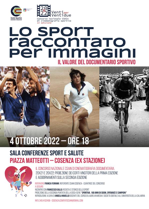 "Lo sport raccontato per immagini": martedì 4 ottobre a Cosenza la presentazione del concorso di CSAIN images "Lo sport raccontato per immagini": martedì 4 ottobre a Cosenza la presentazione del concorso di CSAIN