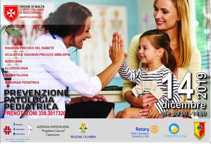 “Prevenzione patologia pediatrica”, con il CISOM Calabria-Gruppo di Catanzaro il 14 dicembre screening gratuito per bambini e ragazzi fino a 16 anni images “Prevenzione patologia pediatrica”, con il CISOM Calabria-Gruppo di Catanzaro il 14 dicembre screening gratuito per bambini e ragazzi fino a 16 anni
